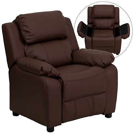 Flash Furniture Kids' Deluxe Padded Contemporary Leather Recliner with Storage Arms, 39 in. x 25 in. x 28 in.