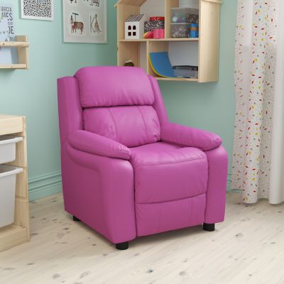 Flash Furniture Kids' Deluxe Padded Contemporary Vinyl Recliner with Storage Arms, 39 in. x 25 in. x 28 in -  BT7985KIDHOTPINKGG