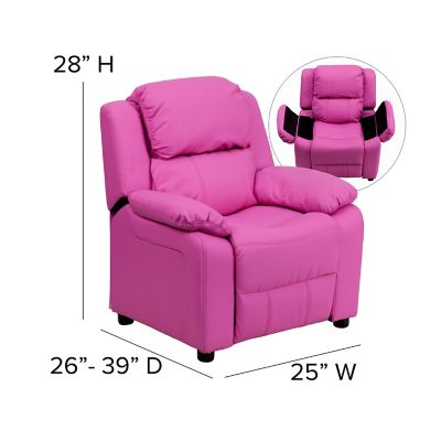Image showing  Kids' 39 in. x 25 in. x 28 in. Deluxe Padded Contemporary Vinyl Recliner with Storage Arms