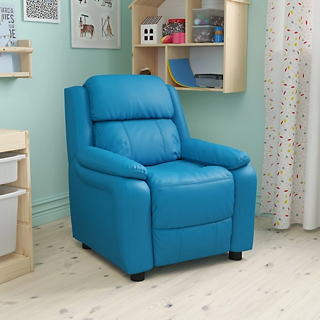 Flash Furniture Kids' Deluxe Padded Contemporary Vinyl Recliner with Storage Arms, 39 in. x 25 in. x 28 in.