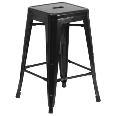 Flash Furniture High Backless Metal Indoor/Outdoor Counter-Height Stool with Square Seat