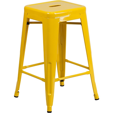 Flash Furniture 24 in. High Backless Metal Indoor/Outdoor Counter-Height Stool with Square Seat