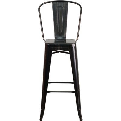 Image showing  High Metal Indoor/Outdoor Vintage Bar Stool with Backrest, 45.25 in.
