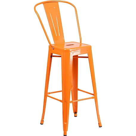 Flash Furniture High Metal Indoor/Outdoor Vintage Bar Stool with Backrest, 20 in. x 17.75 in. x 45.25 in.