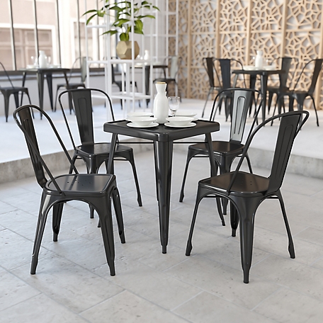 Flash Furniture 3 pc. Square Metal Indoor/Outdoor Bistro Set with 2 Stack Chairs, 23.75 in.