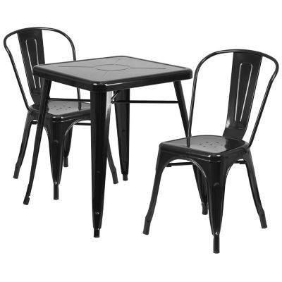 Image showing  3 pc. Square Metal Indoor/Outdoor Bistro Set with 2 Stack Chairs, 23.75 in.