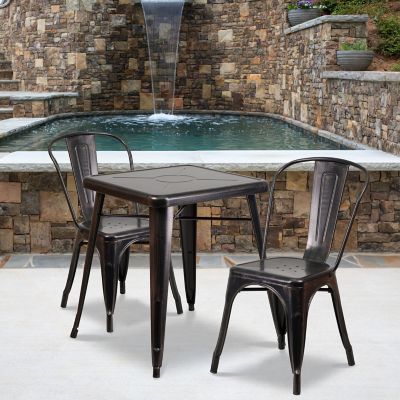 Flash Furniture 3 pc. Square Metal Indoor/Outdoor Bistro Set with 2 Stack Chairs, 23.75 in.