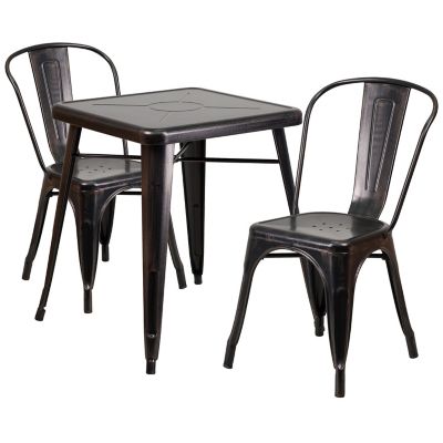 Image showing  3 pc. Square Metal Indoor/Outdoor Bistro Set with 2 Stack Chairs, 23.75in.