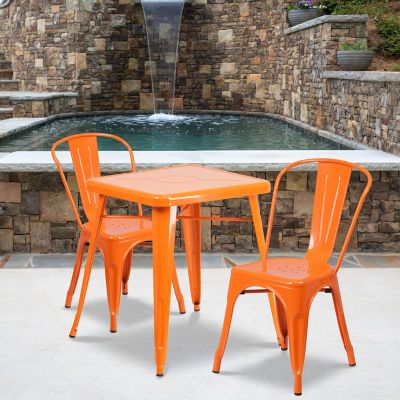 Flash Furniture 3 pc. Square Metal Indoor/Outdoor Bistro Set with 2 Stack Chairs, 23.75 in.