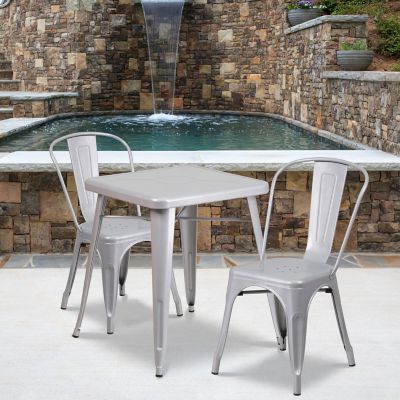 Flash Furniture 3 pc. Square Metal Indoor/Outdoor Bistro Set with 2 Stack Chairs, 23.75 in.