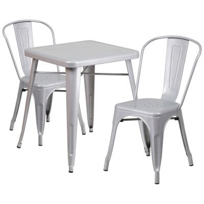 Image showing  3 pc. Square Metal Indoor/Outdoor Bistro Set with 2 Stack Chairs, 23.75 in.