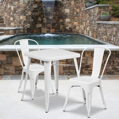 Flash Furniture 3 pc. Square Metal Indoor/Outdoor Bistro Set with 2 Stack Chairs, 23.75 in.