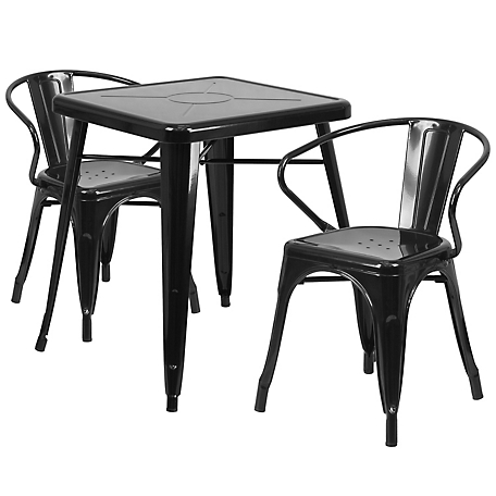 Flash Furniture 3 pc. Square Metal Indoor/Outdoor Bistro Set with 2 Armchairs, 23.75 in.