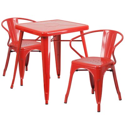 Flash Furniture 3 pc. Square Metal Indoor/Outdoor Bistro Set with 2 Armchairs, 23.75 in.