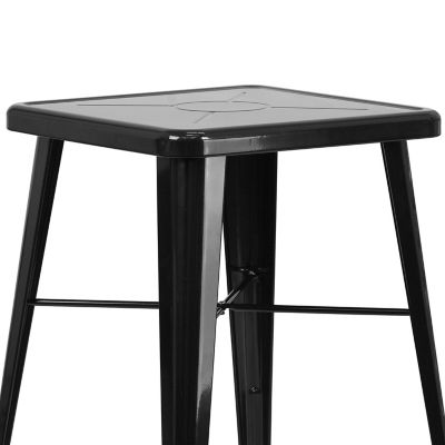 Image showing  3 pc. Metal Indoor/Outdoor Bar Table Set with 23.75 in. Square Table and 2 Stools with Backs, Black