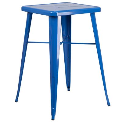 Image showing  3 pc. Metal Indoor/Outdoor Bar Table Set with 23.75 in. Square Table and 2 Stools with Backs, Blue