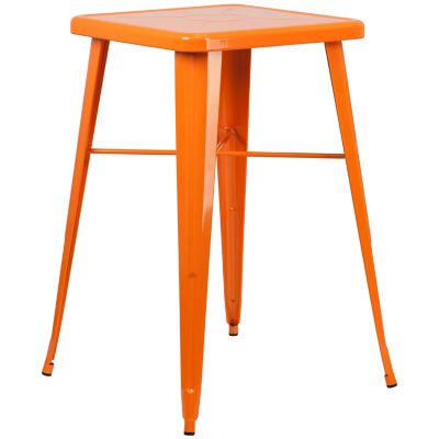 Image showing  3 pc. Metal Indoor/Outdoor Bar Table Set with 23.75 in. Square Table and 2 Stools with Backs, Orange