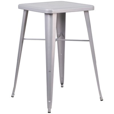 Image showing  3 pc. 23.75 in. Square Metal Indoor/Outdoor Bar Table Set with 2 Stools with Backs, Silver