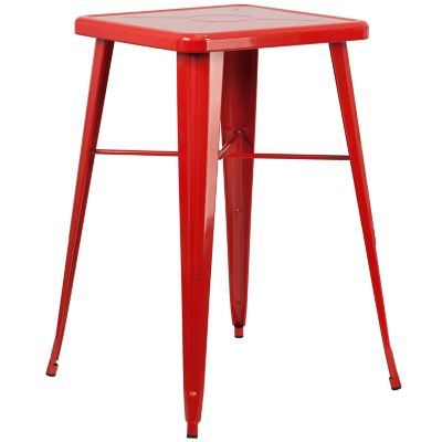 Image showing  3 pc. 23.75 in. Square Metal Indoor/Outdoor Bar Table Set with 2 Square Seat Backless Stools, Red
