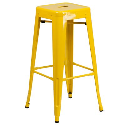 Image showing  3 pc. 23.75 in. Square Metal Indoor/Outdoor Bar Table Set with 2 Square Seat Backless Stools, Yellow