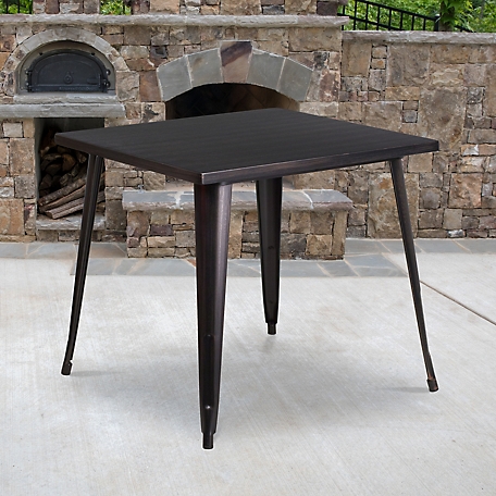 Flash Furniture Square Metal Indoor/Outdoor Table, 31.75 in. x 29.5 in., Black/Antique Gold
