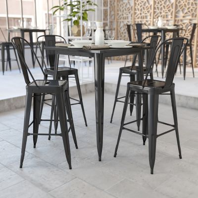 Image showing  Square Metal Indoor/Outdoor Bar-Height Table, 33.25 x 40.75in., Black