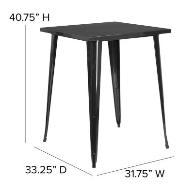 Image showing  Square Metal Indoor/Outdoor Bar-Height Table, 33.25 x 40.75in., Black