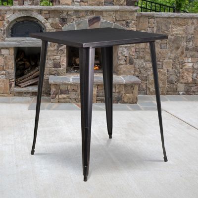 Image showing  Square Metal Indoor/Outdoor Bar-Height Table, 33.25 x 40.75in., Black/Antique Gold