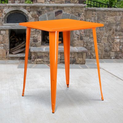 Image showing  Square Metal Indoor/Outdoor Bar-Height Table, 33.25 x 40.75in., Orange