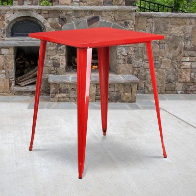 Image showing  Square Metal Indoor/Outdoor Bar-Height Table, 33.25 x 40.75in., Red