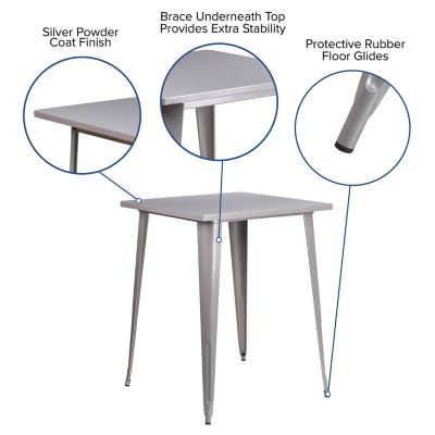 Image showing  Square Metal Indoor/Outdoor Bar-Height Table, 33.25 x 40.75in., Silver