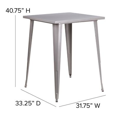 Image showing  Square Metal Indoor/Outdoor Bar-Height Table, 33.25 x 40.75in., Silver