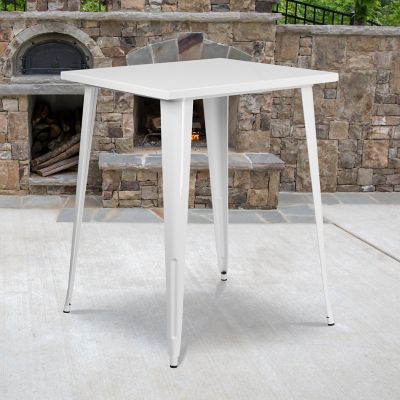Image showing  Square Metal Indoor/Outdoor Bar-Height Table, 33.25 x 40.75in., White