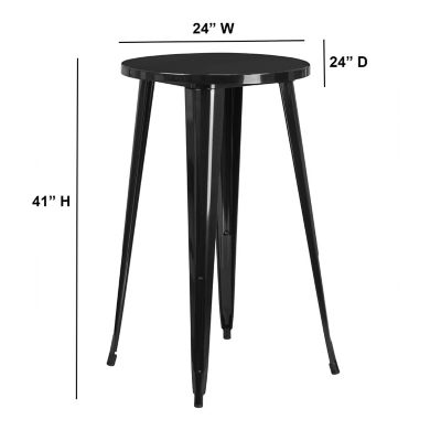 Image showing  Round Metal Indoor/Outdoor Bar-Height Table, 24 x 41in., Black