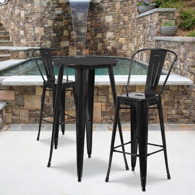 Flash Furniture 3 pc. 24 in. Round Metal Indoor/Outdoor Bar Table Set with 2 Cafe Stools, Black