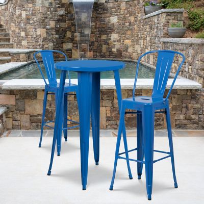 Flash Furniture 3 pc. 24 in. Round Metal Indoor/Outdoor Bar Table Set with 2 Cafe Stools, Blue