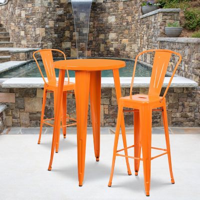 Flash Furniture 3 pc. 24 in. Round Metal Indoor/Outdoor Bar Table Set with 2 Cafe Stools, Orange