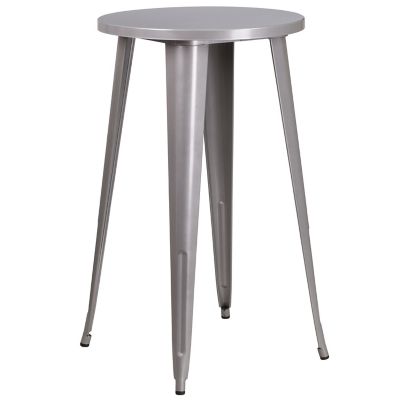 Image showing  3 pc. 24 in. Round Metal Indoor/Outdoor Bar Table Set with 2 Cafe Stools, Silver