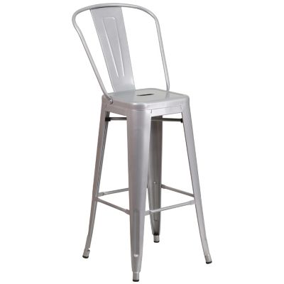 Image showing  3 pc. 24 in. Round Metal Indoor/Outdoor Bar Table Set with 2 Cafe Stools, Silver