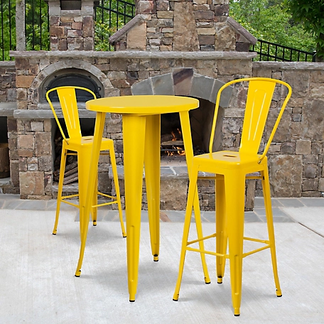 Flash Furniture 3 pc. 24 in. Round Metal Indoor/Outdoor Bar Table Set with 2 Cafe Stools, Yellow