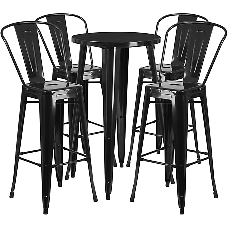Flash Furniture 5 pc. 24 in. Round Metal Indoor/Outdoor Bar Table Set with 4 Cafe Stools, Black