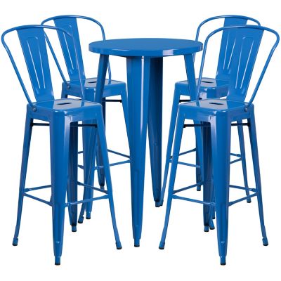 Flash Furniture 5 pc. 24 in. Round Metal Indoor/Outdoor Bar Table Set with 4 Cafe Stools, Blue