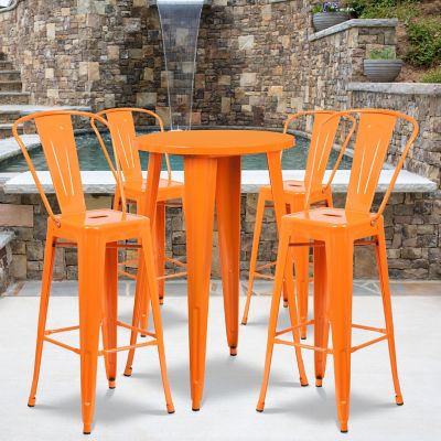 Flash Furniture 5 pc. 24 in. Round Metal Indoor/Outdoor Bar Table Set with 4 Cafe Stools, Orange