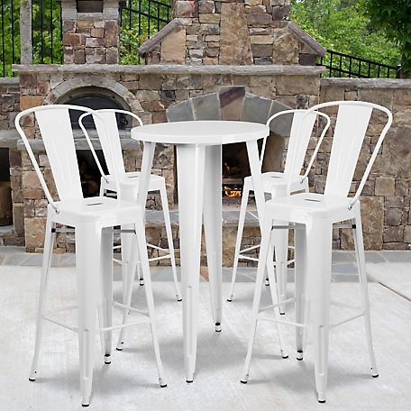 Flash Furniture 5 pc. 24 in. Round Metal Indoor/Outdoor Bar Table Set with 4 Cafe Stools, White