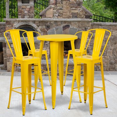 Flash Furniture 5 pc. 24 in. Round Metal Indoor/Outdoor Bar Table Set with 4 Cafe Stools, Yellow