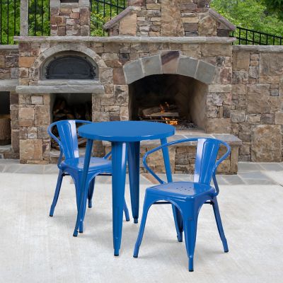 Flash Furniture 3 pc. Round Metal Indoor/Outdoor Bistro Set with 2 Armchairs, 24 in.