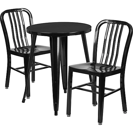 Flash Furniture 3 pc. Round Metal Indoor/Outdoor Bistro Set with 2 Vertical Slat Back Chairs, 24 in. x 29 in.