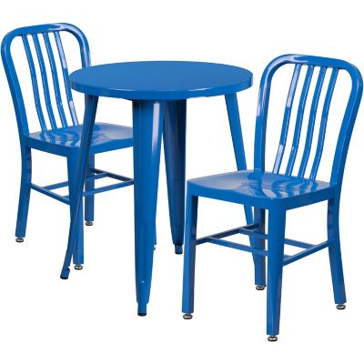 Flash Furniture 3 pc. Round Metal Indoor/Outdoor Bistro Set with 2 Vertical Slat Back Chairs, 24 in. x 29 in.