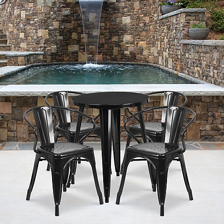 Flash Furniture 5 pc. Round Metal Indoor/Outdoor Table Set with 4 Arm Chairs, 24 in.