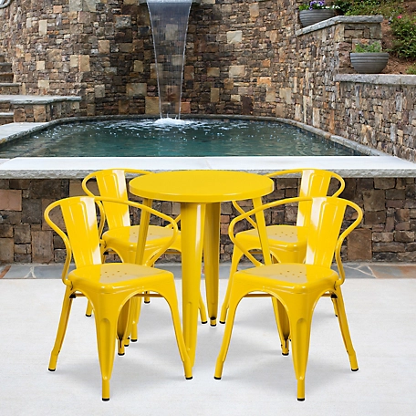 Flash Furniture 5 pc. Round Metal Indoor/Outdoor Table Set with 4 Arm Chairs, 24 in.